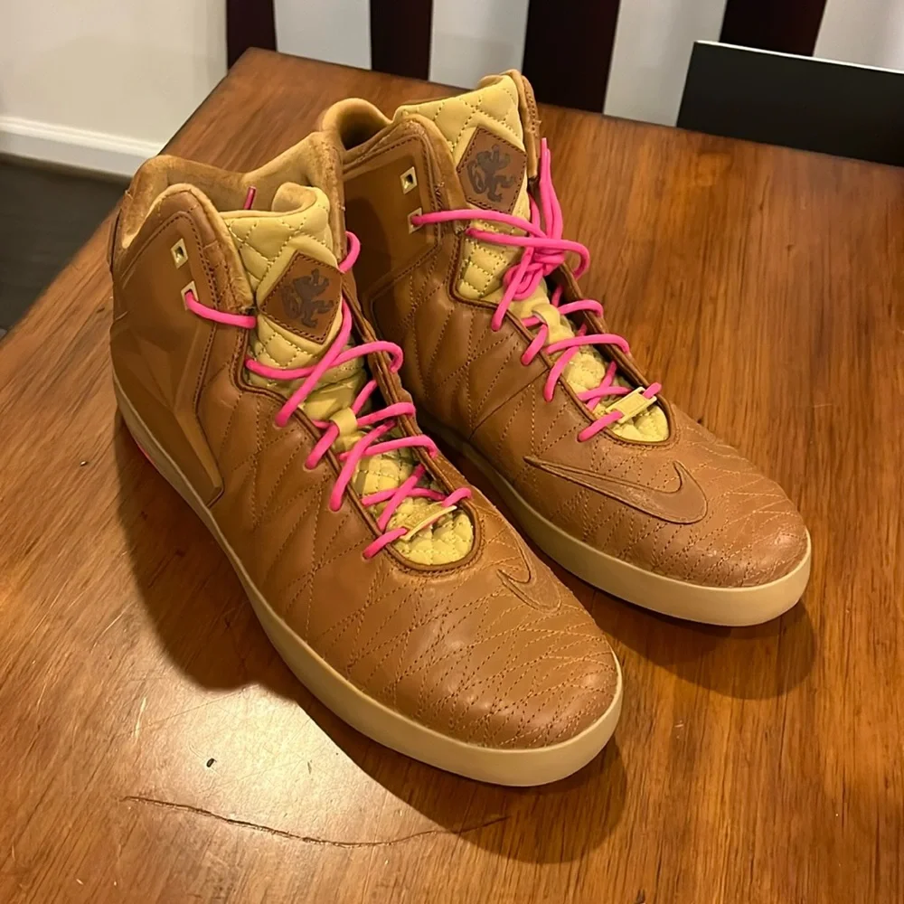 Nike Brown High-Top Sneakers with Pink Laces